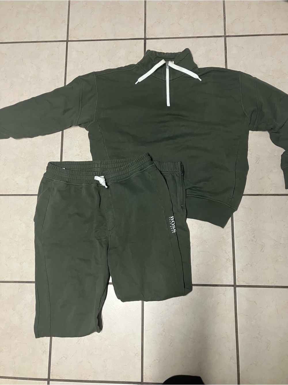 Vintage Green Hugo Boss Pullover with Drawstrings Sweatsuit Size S